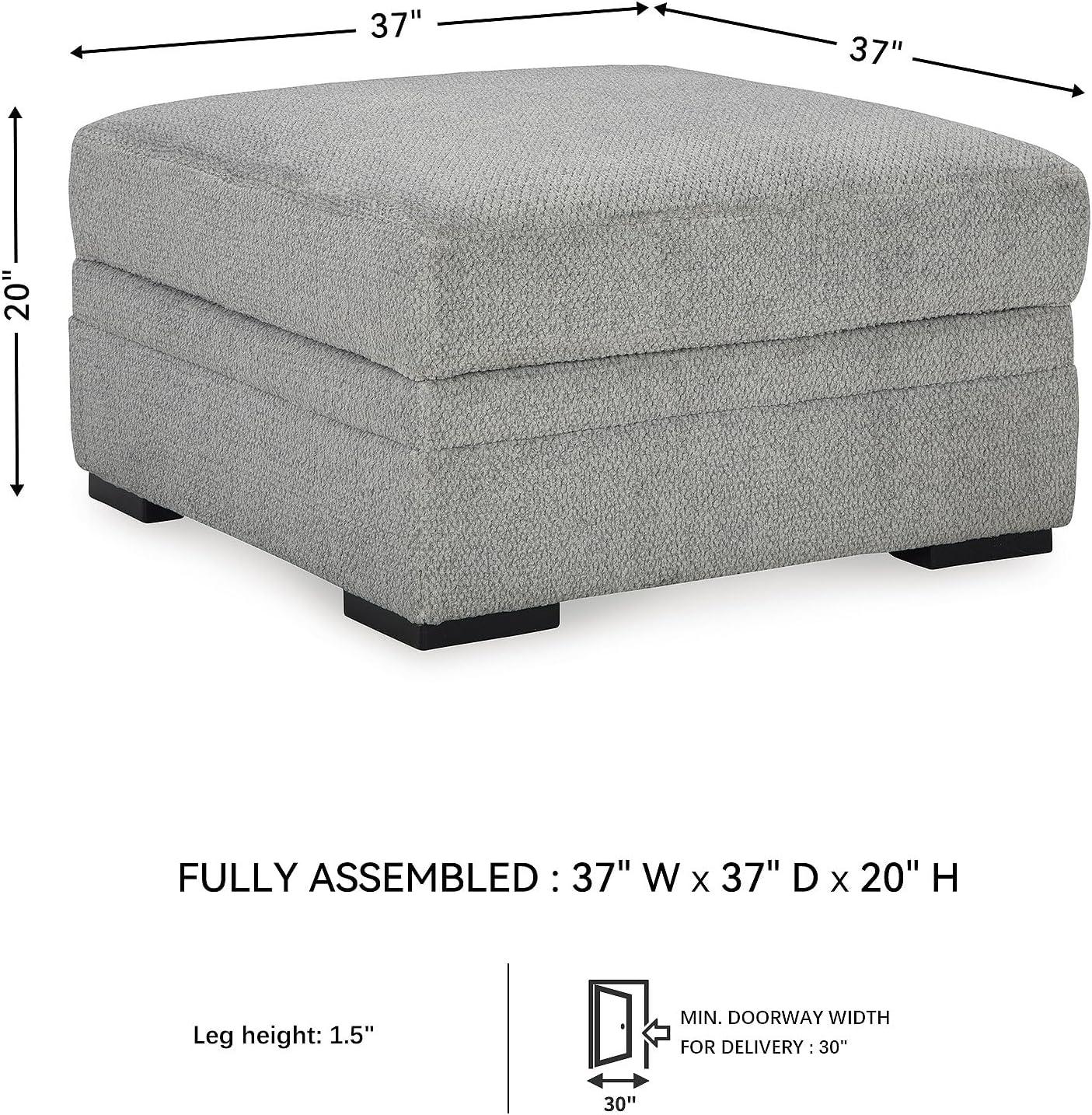 imageSignature Design by Ashley Casselbury Contemporary Square Upholstered Storage Ottoman with Removable Top and 4 Cup Holders Light Gray