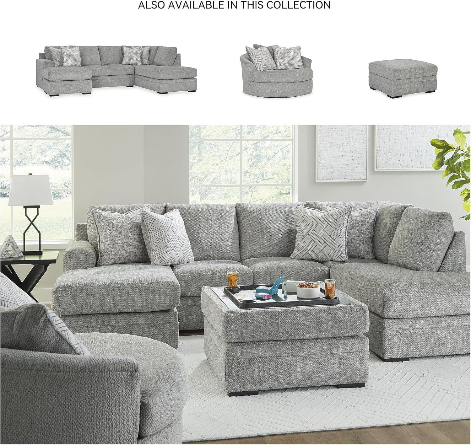 imageSignature Design by Ashley Casselbury Contemporary Square Upholstered Storage Ottoman with Removable Top and 4 Cup Holders Light Gray