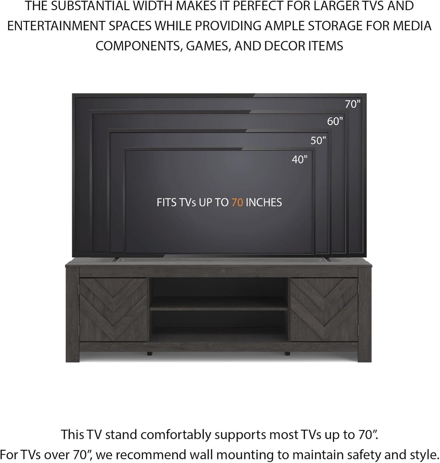 imageSignature Design by Ashley Cayboni Casual 71quot TV Stand for TVs up to 81quot with 2 Cabinets Adjustable Shelves and Fireplace Option Black