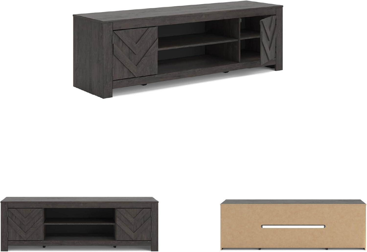 imageSignature Design by Ashley Cayboni Casual 71quot TV Stand for TVs up to 81quot with 2 Cabinets Adjustable Shelves and Fireplace Option Black