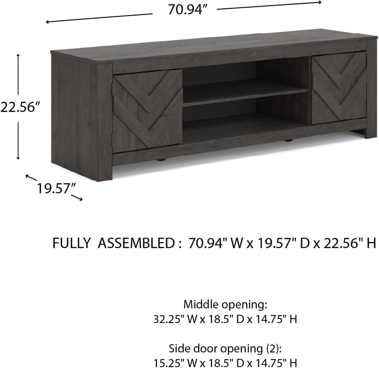 imageSignature Design by Ashley Cayboni Casual 71quot TV Stand for TVs up to 81quot with 2 Cabinets Adjustable Shelves and Fireplace Option Black