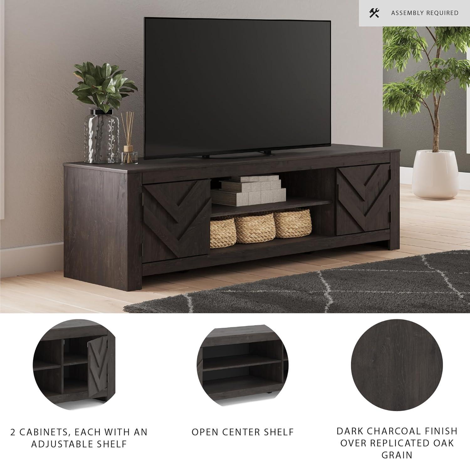 imageSignature Design by Ashley Cayboni Casual 71quot TV Stand for TVs up to 81quot with 2 Cabinets Adjustable Shelves and Fireplace Option Black