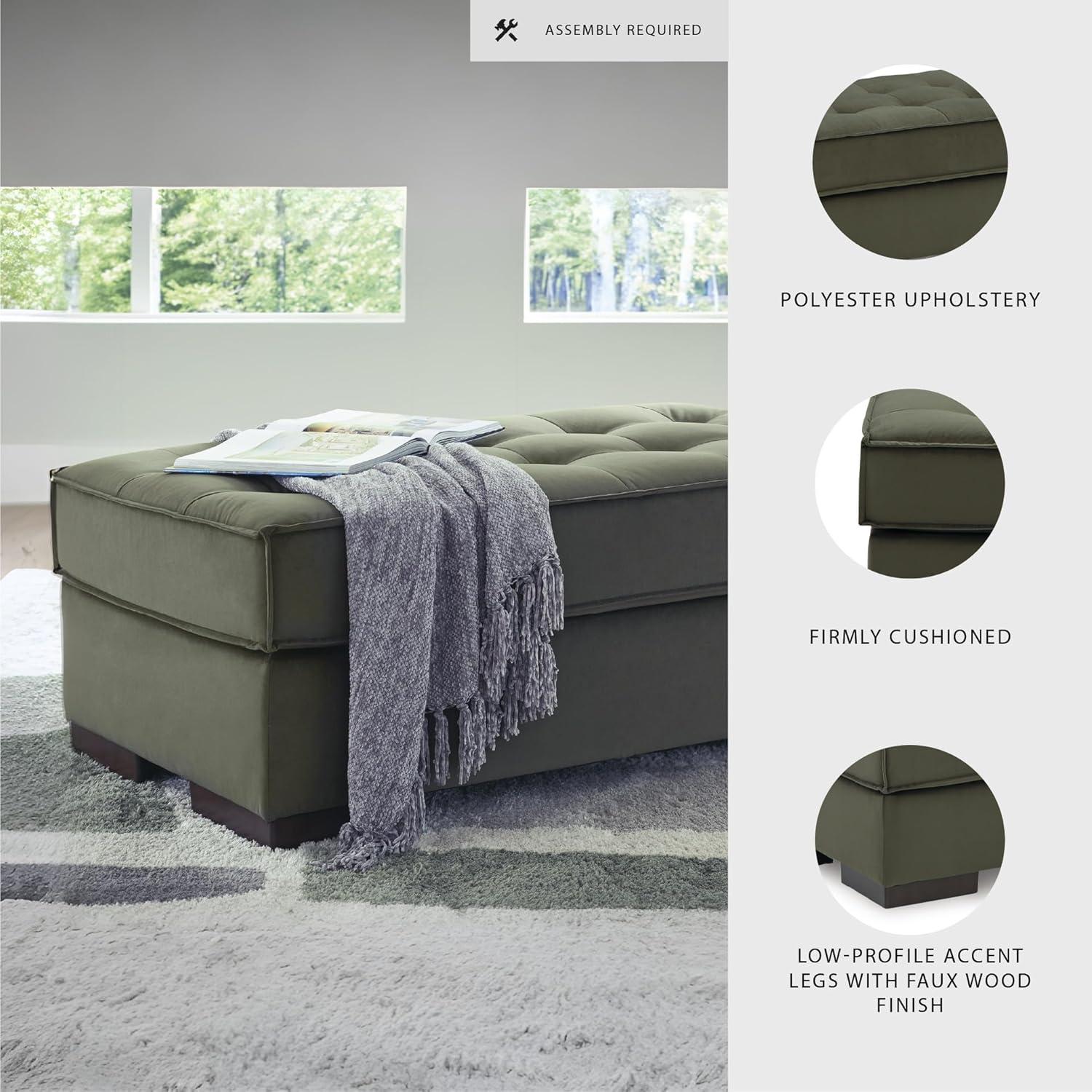 imageSignature Design by Ashley Chalcombe Contemporary Rectangular Tufted Oversized Accent Ottoman Fabric Upholstery Reinforced Frame for Added Stability Green