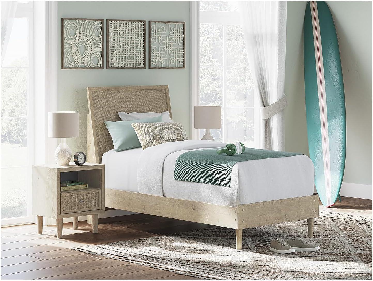 imageSignature Design by Ashley Cielden Farmhouse Queen Panel Platform Bed Foundation or Box Spring Not Needed Light BrownBeige