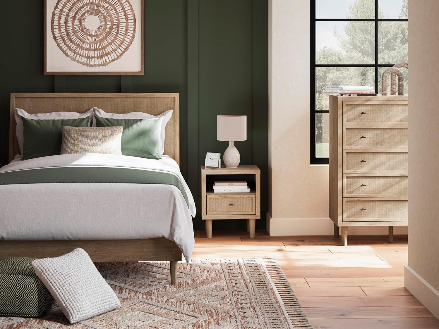 imageSignature Design by Ashley Cielden Farmhouse Queen Panel Platform Bed Foundation or Box Spring Not Needed Light BrownBeige