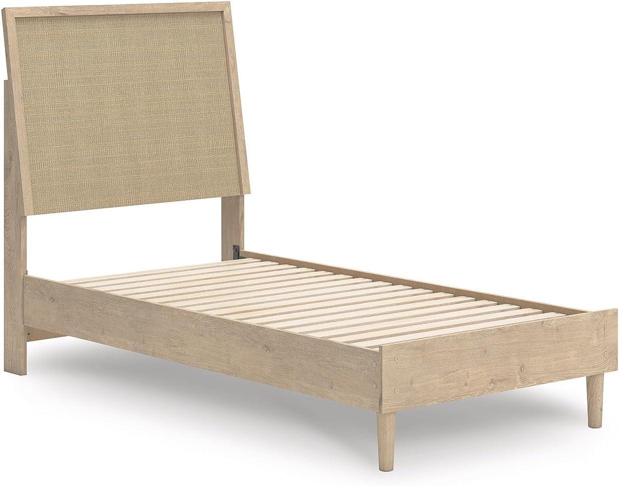 imageSignature Design by Ashley Cielden Farmhouse Queen Panel Platform Bed Foundation or Box Spring Not Needed Light BrownBeige