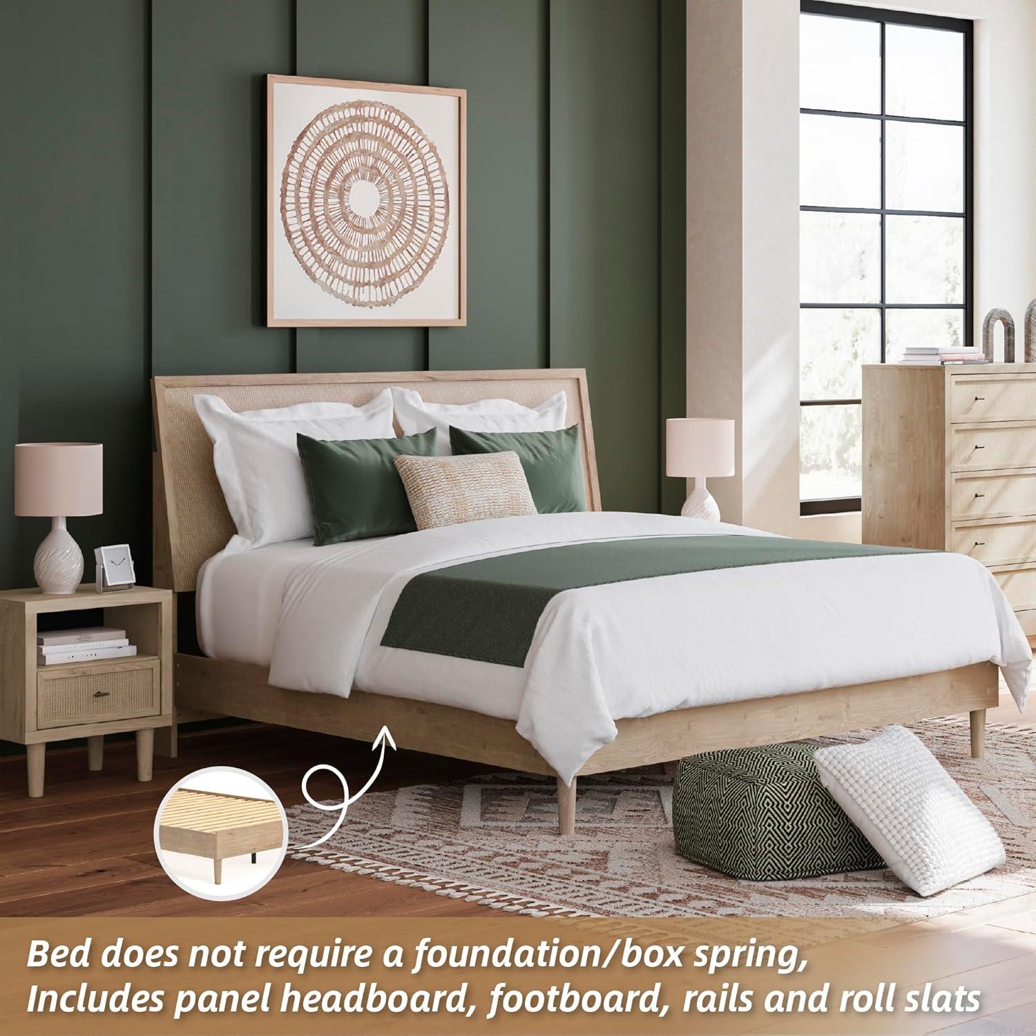 imageSignature Design by Ashley Cielden Farmhouse Queen Panel Platform Bed Foundation or Box Spring Not Needed Light BrownBeige