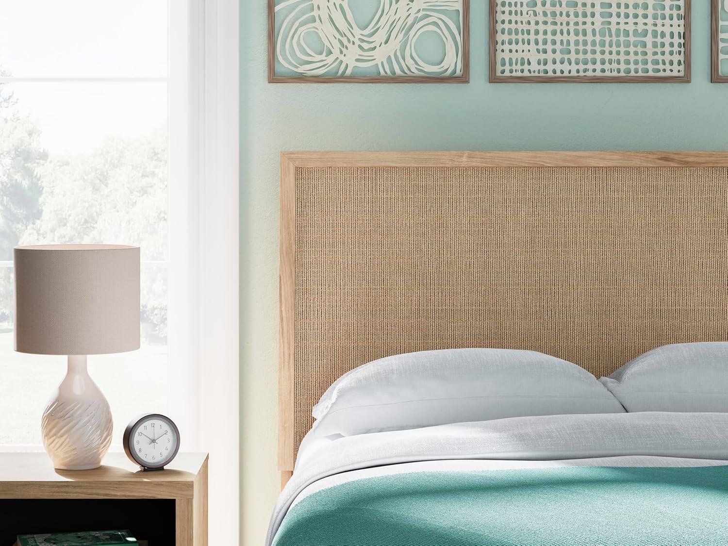 imageSignature Design by Ashley Cielden Farmhouse Queen Panel Platform Bed Foundation or Box Spring Not Needed Light BrownBeige