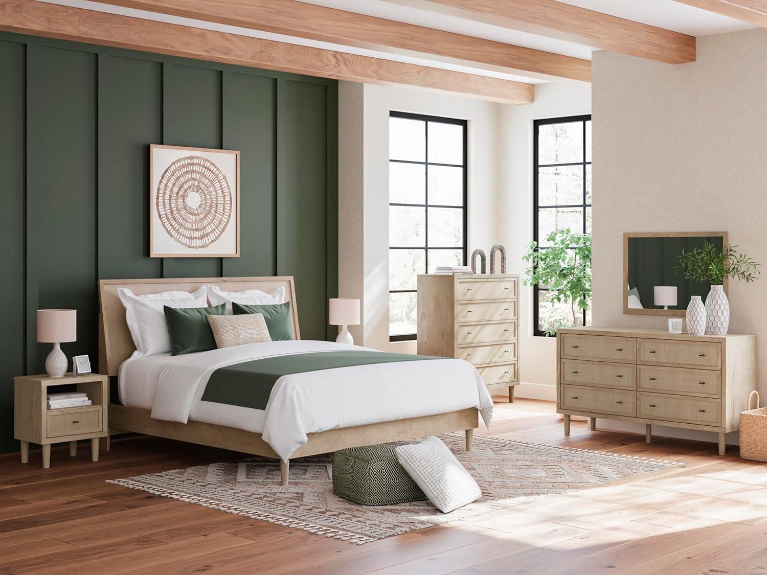 imageSignature Design by Ashley Cielden Farmhouse Queen Panel Platform Bed Foundation or Box Spring Not Needed Light BrownBeige