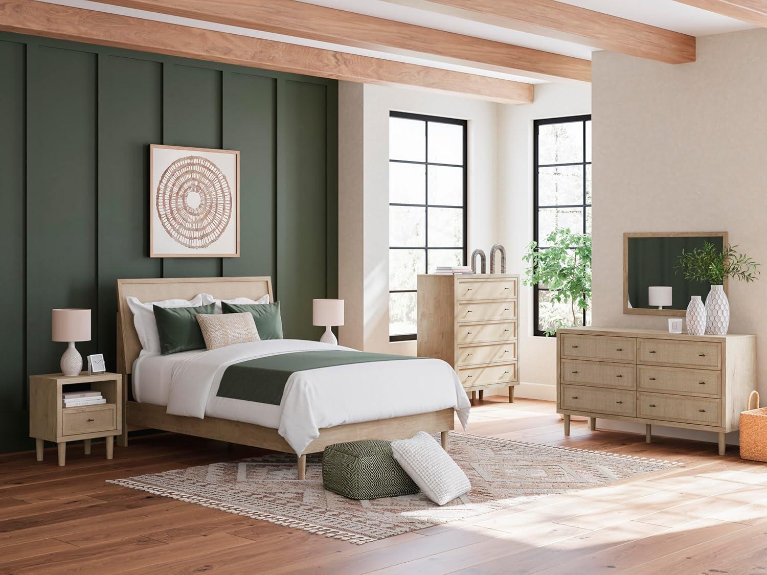 imageSignature Design by Ashley Cielden Farmhouse Queen Panel Platform Bed Foundation or Box Spring Not Needed Light BrownBeige