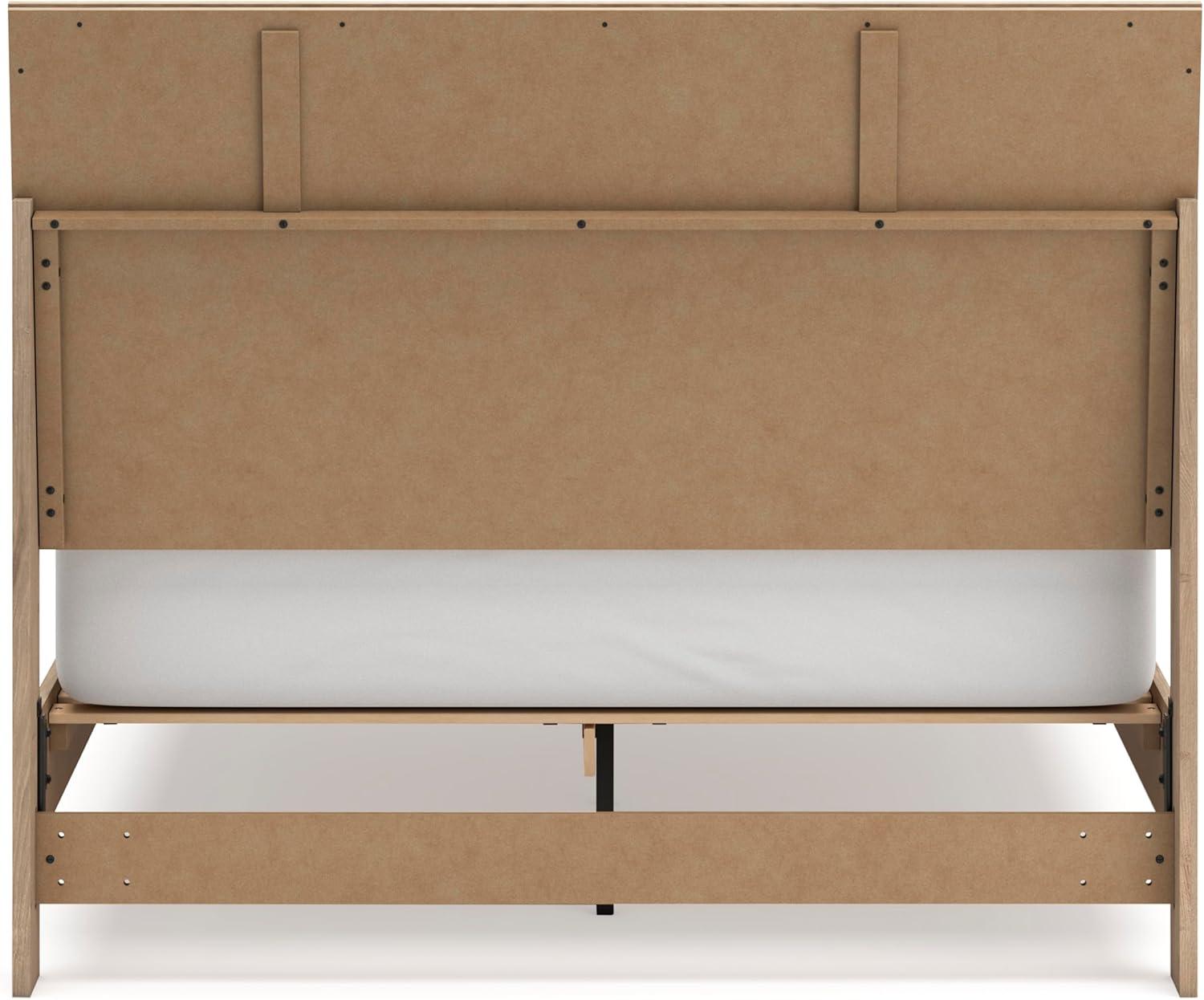 imageSignature Design by Ashley Cielden Farmhouse Queen Panel Platform Bed Foundation or Box Spring Not Needed Light BrownBeige