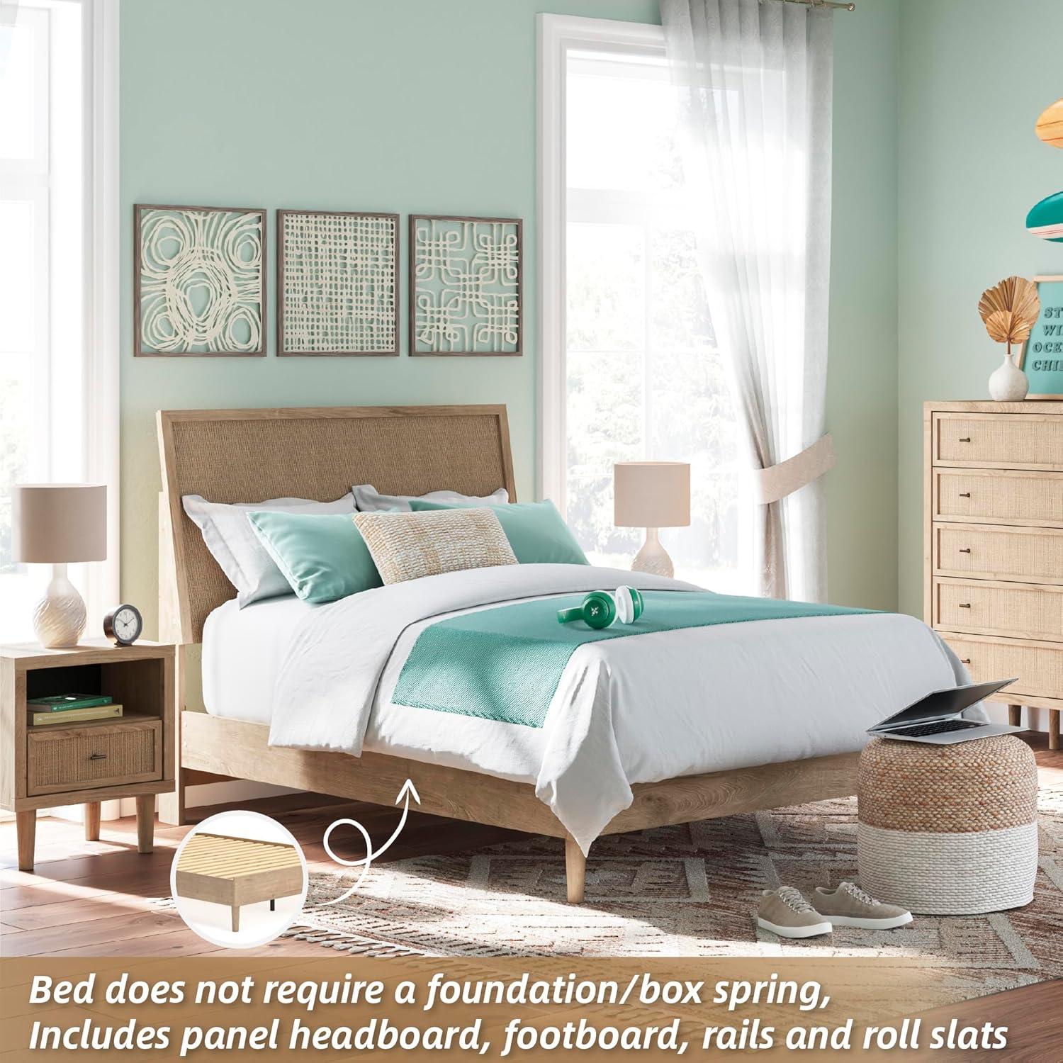 imageSignature Design by Ashley Cielden Farmhouse Queen Panel Platform Bed Foundation or Box Spring Not Needed Light BrownBeige