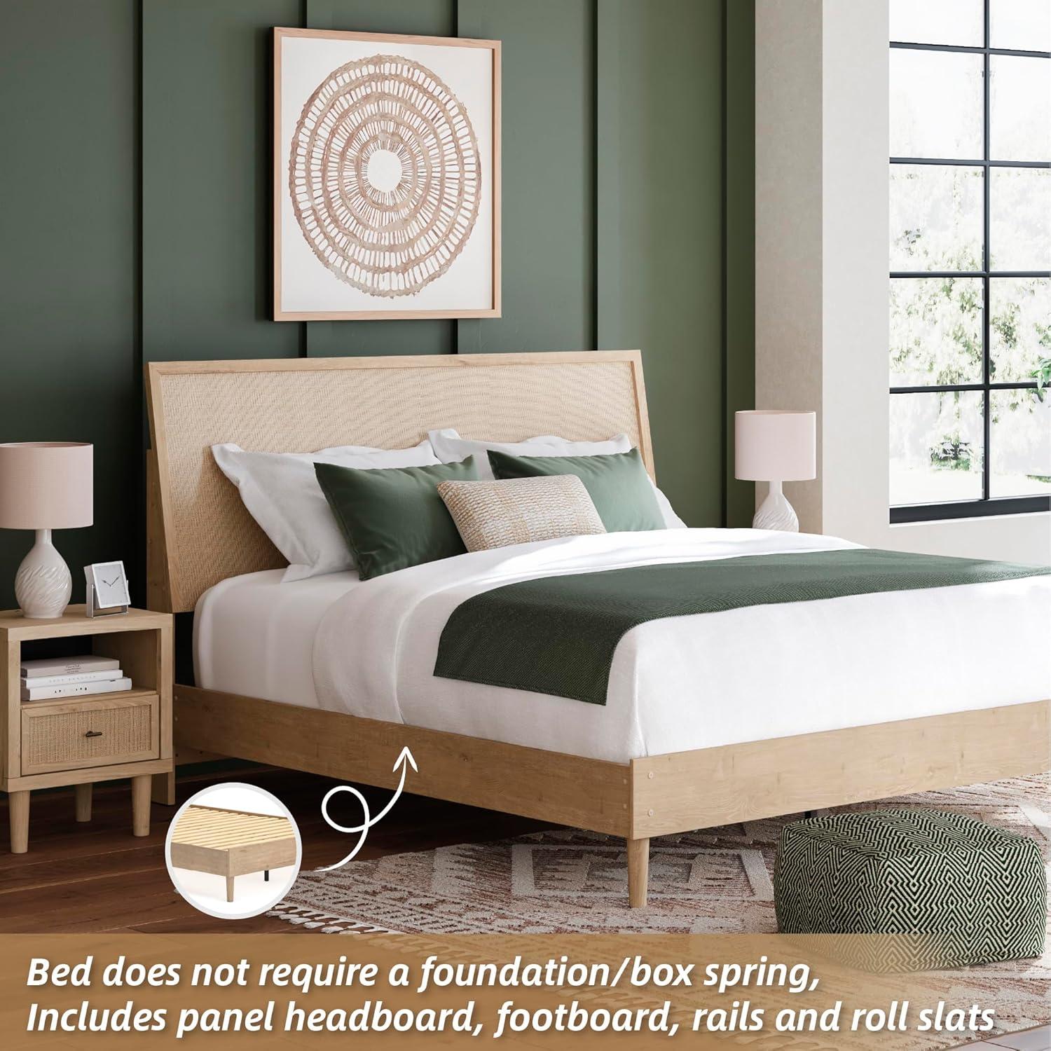 imageSignature Design by Ashley Cielden Farmhouse Queen Panel Platform Bed Foundation or Box Spring Not Needed Light BrownBeige