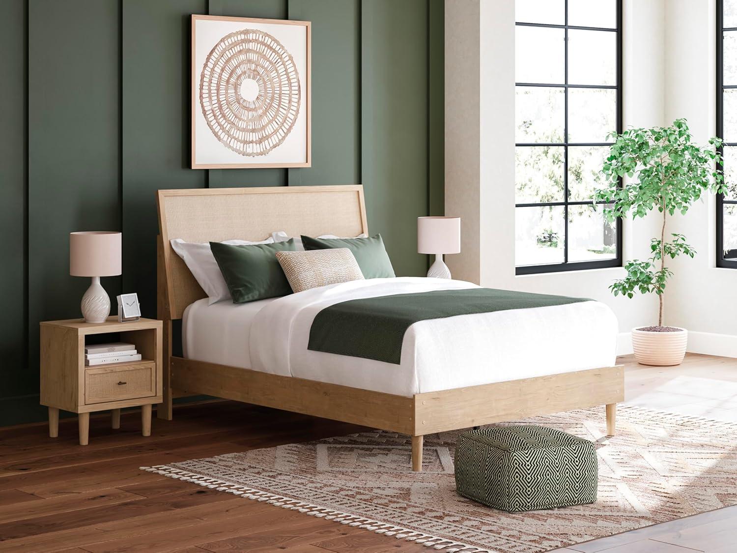 imageSignature Design by Ashley Cielden Farmhouse Queen Panel Platform Bed Foundation or Box Spring Not Needed Light BrownBeige