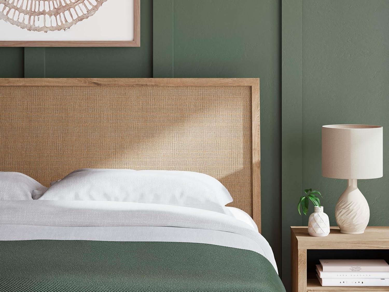 imageSignature Design by Ashley Cielden Farmhouse Queen Panel Platform Bed Foundation or Box Spring Not Needed Light BrownBeige