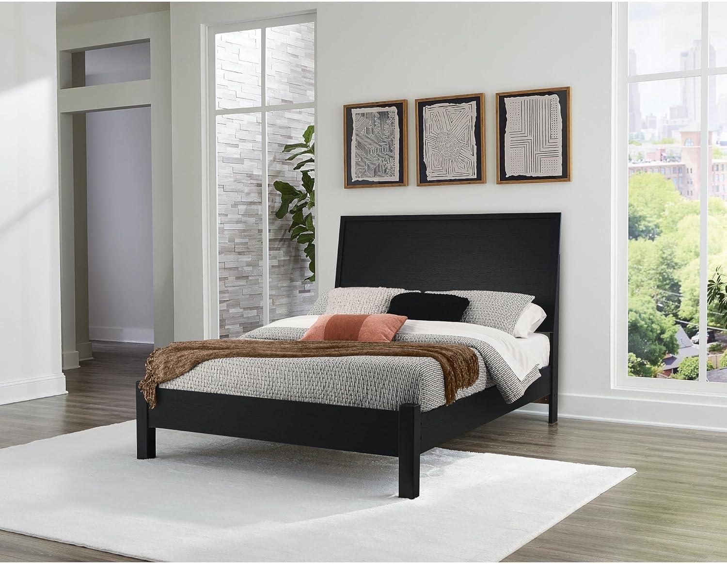 imageSignature Design by Ashley Cielden Farmhouse Queen Panel Platform Bed Foundation or Box Spring Not Needed Light BrownBlack