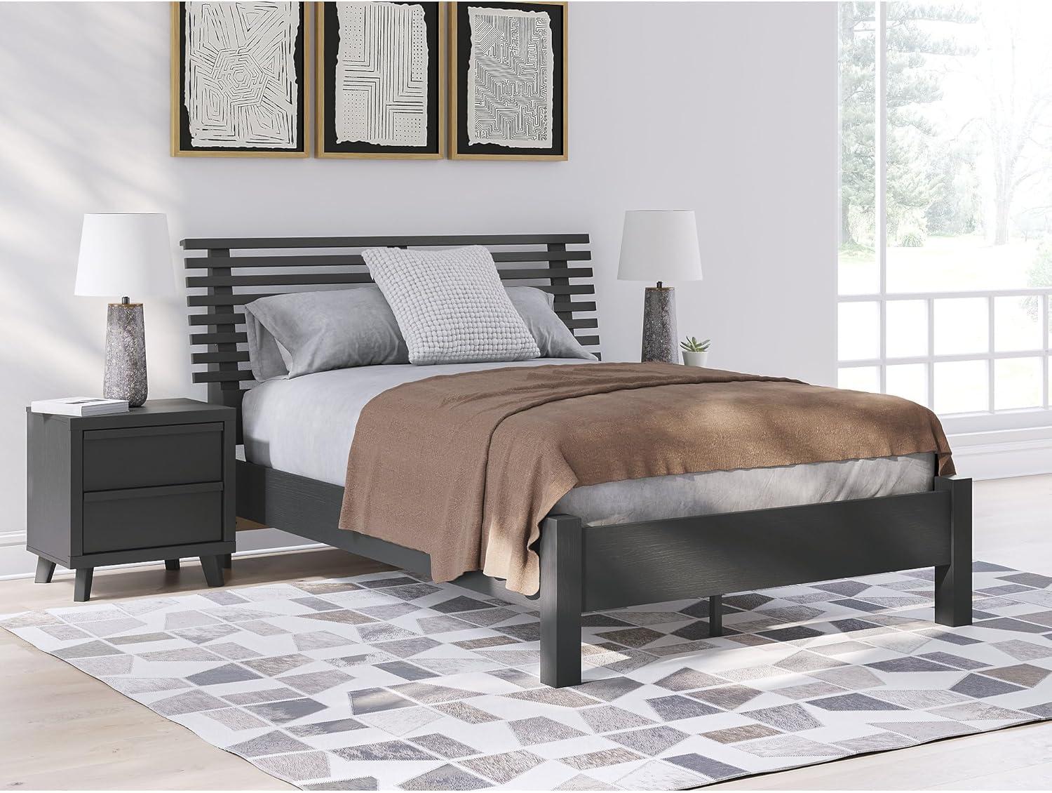 imageSignature Design by Ashley Cielden Farmhouse Queen Panel Platform Bed Foundation or Box Spring Not Needed Light BrownBlack