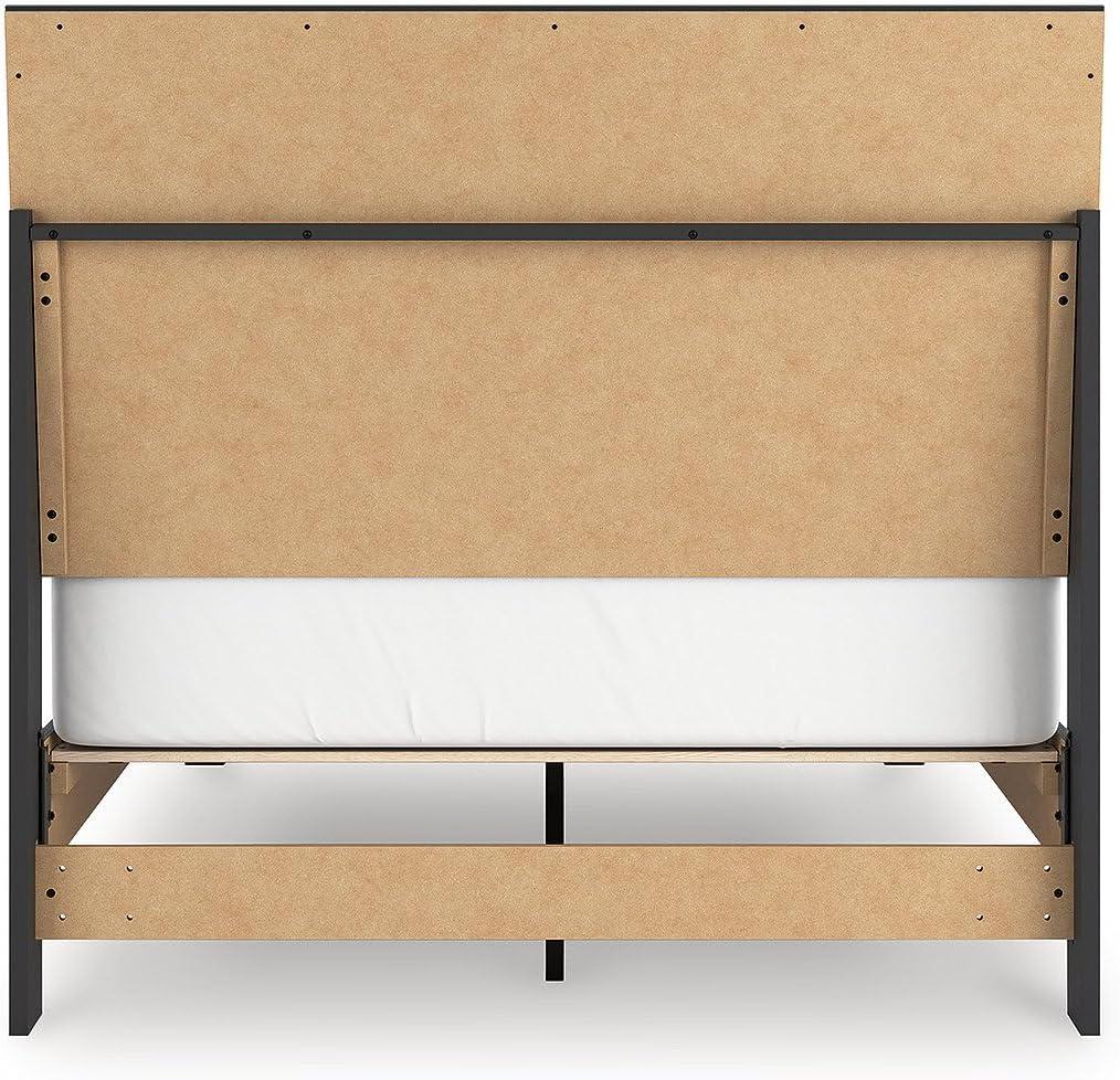 imageSignature Design by Ashley Cielden Farmhouse Queen Panel Platform Bed Foundation or Box Spring Not Needed Light BrownBlack