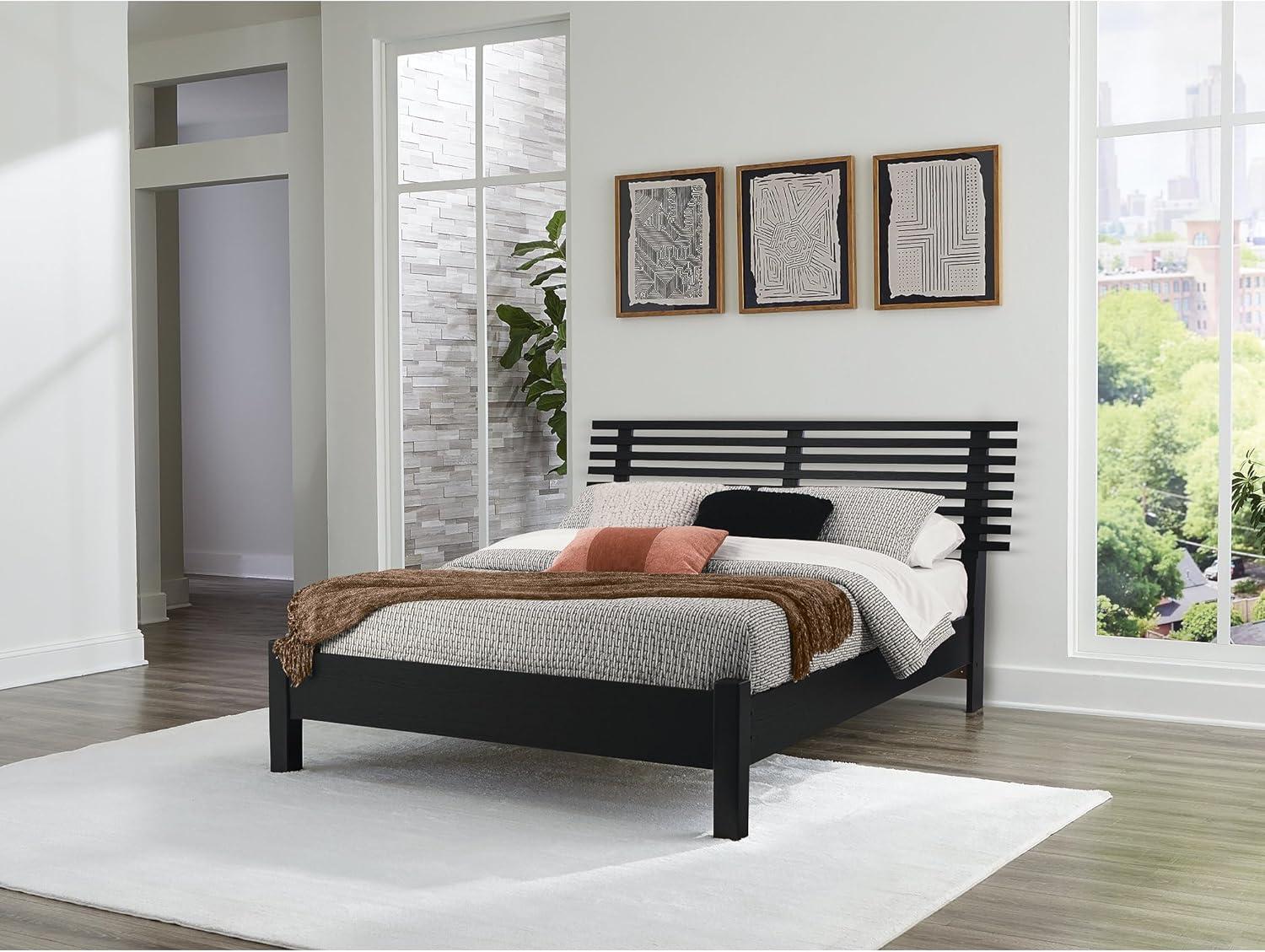 imageSignature Design by Ashley Cielden Farmhouse Queen Panel Platform Bed Foundation or Box Spring Not Needed Light BrownBlack