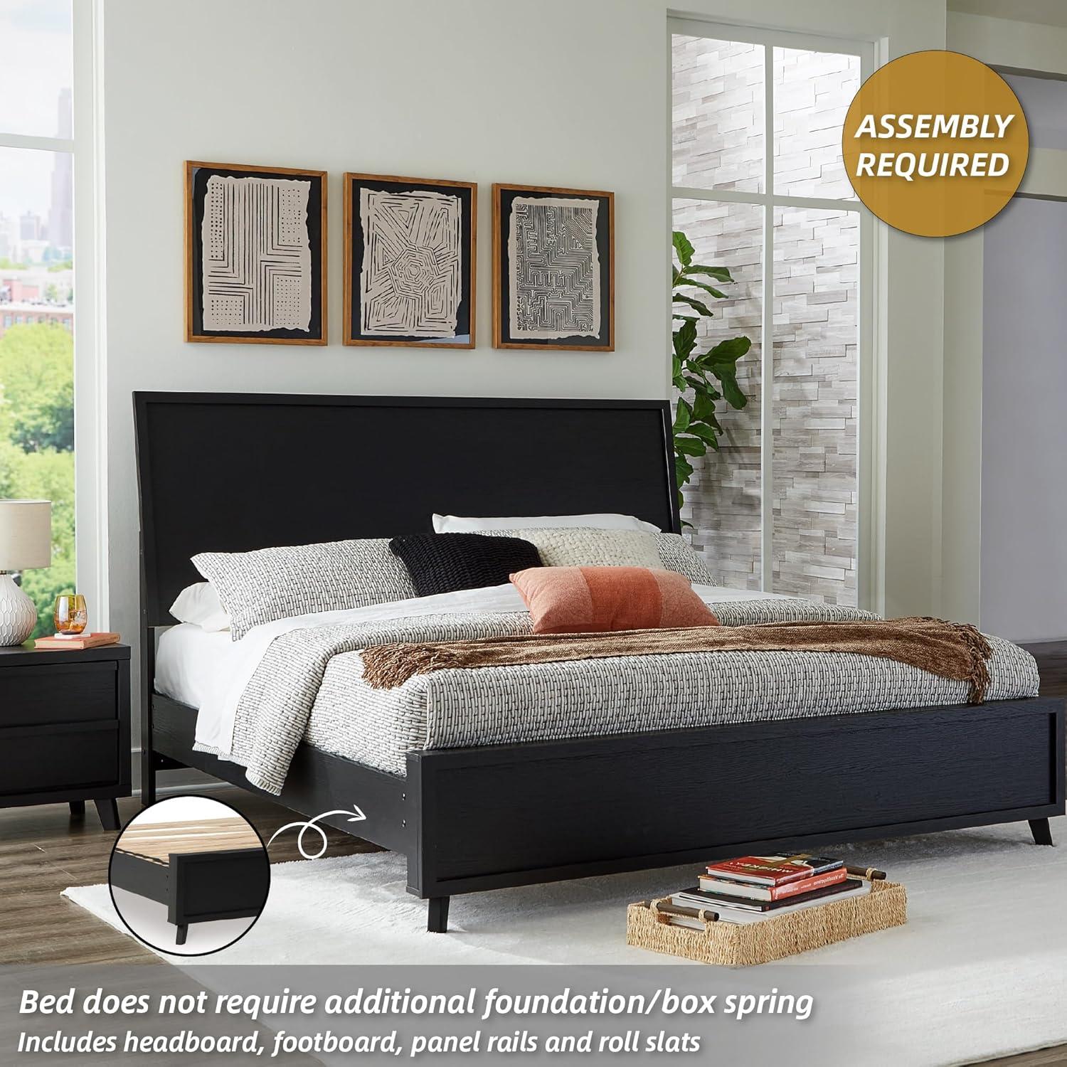 imageSignature Design by Ashley Cielden Farmhouse Queen Panel Platform Bed Foundation or Box Spring Not Needed Light BrownBlack