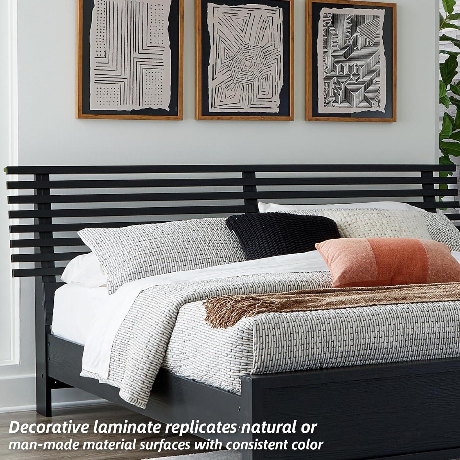 imageSignature Design by Ashley Cielden Farmhouse Queen Panel Platform Bed Foundation or Box Spring Not Needed Light BrownBlack