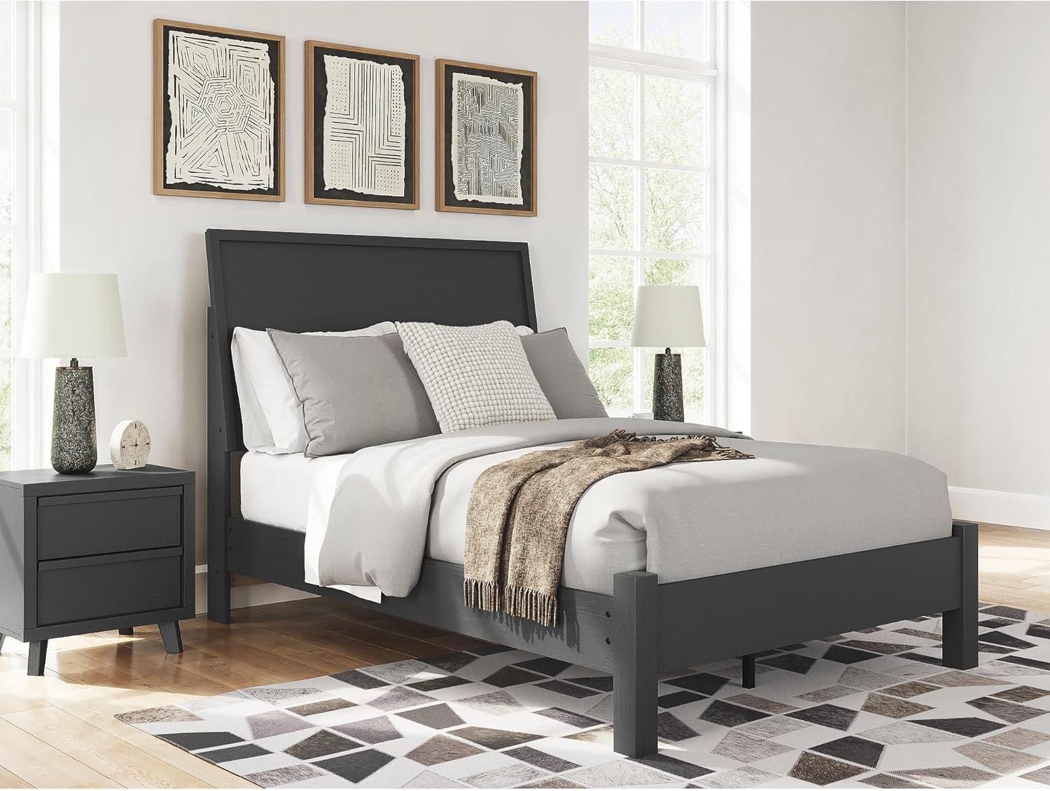 imageSignature Design by Ashley Cielden Farmhouse Queen Panel Platform Bed Foundation or Box Spring Not Needed Light BrownBlack