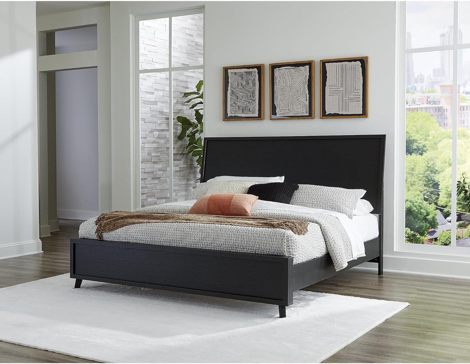 imageSignature Design by Ashley Cielden Farmhouse Queen Panel Platform Bed Foundation or Box Spring Not Needed Light BrownBlack