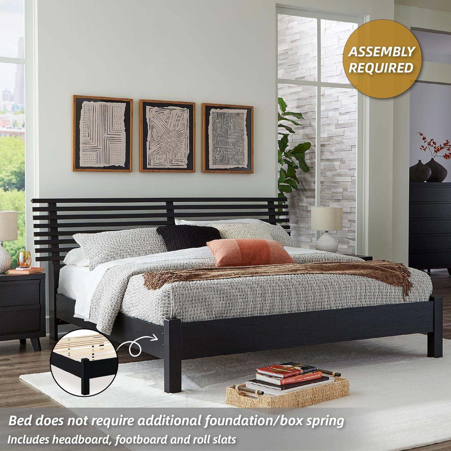 imageSignature Design by Ashley Cielden Farmhouse Queen Panel Platform Bed Foundation or Box Spring Not Needed Light BrownBlack