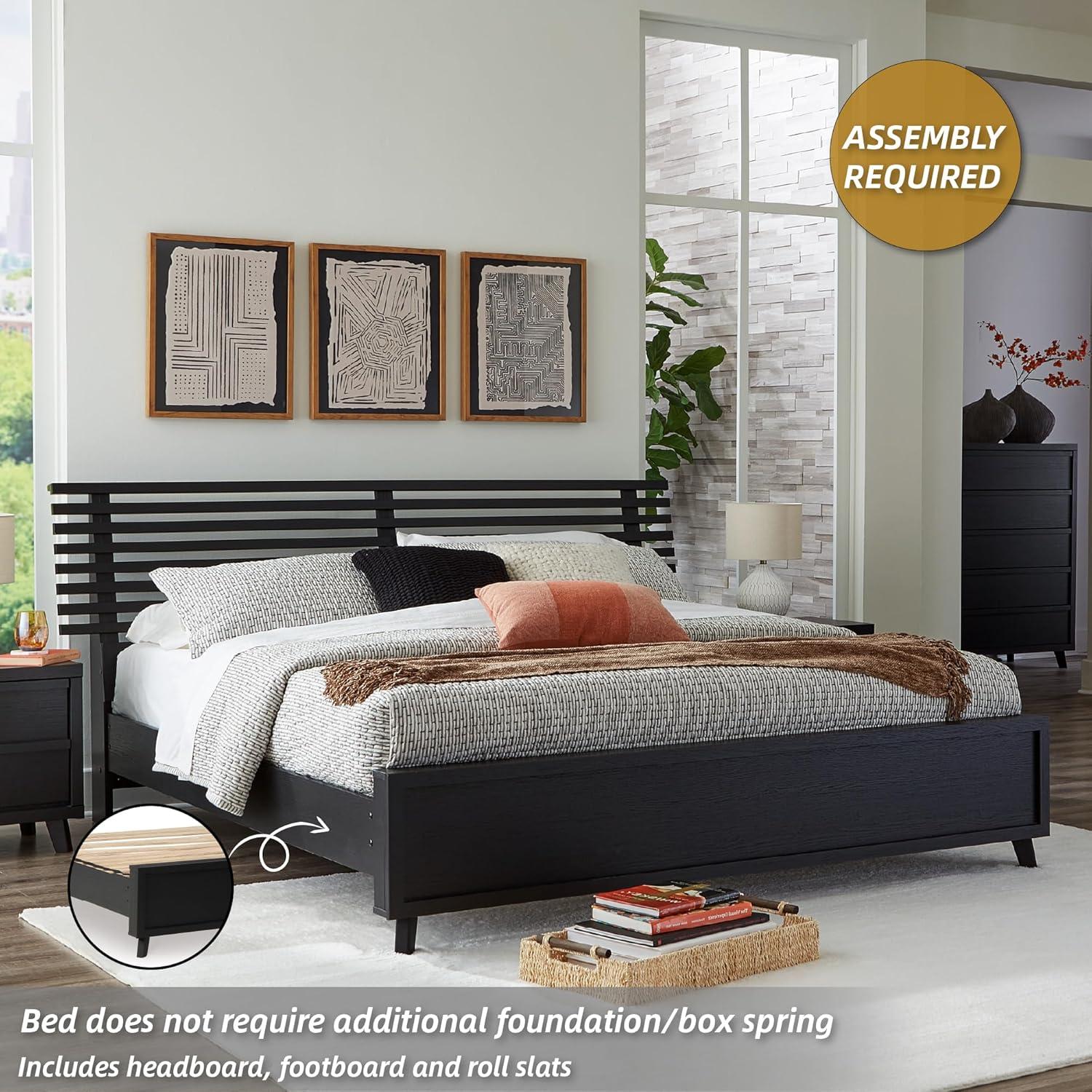 imageSignature Design by Ashley Cielden Farmhouse Queen Panel Platform Bed Foundation or Box Spring Not Needed Light BrownBlack