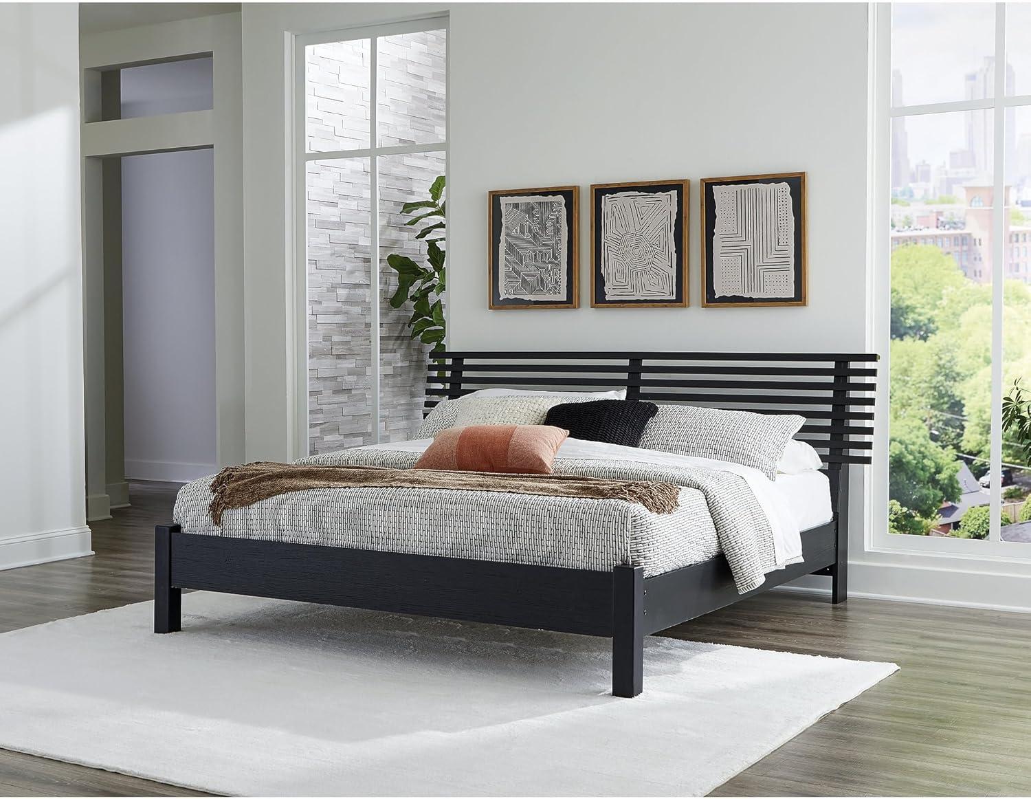 imageSignature Design by Ashley Cielden Farmhouse Queen Panel Platform Bed Foundation or Box Spring Not Needed Light BrownBlack