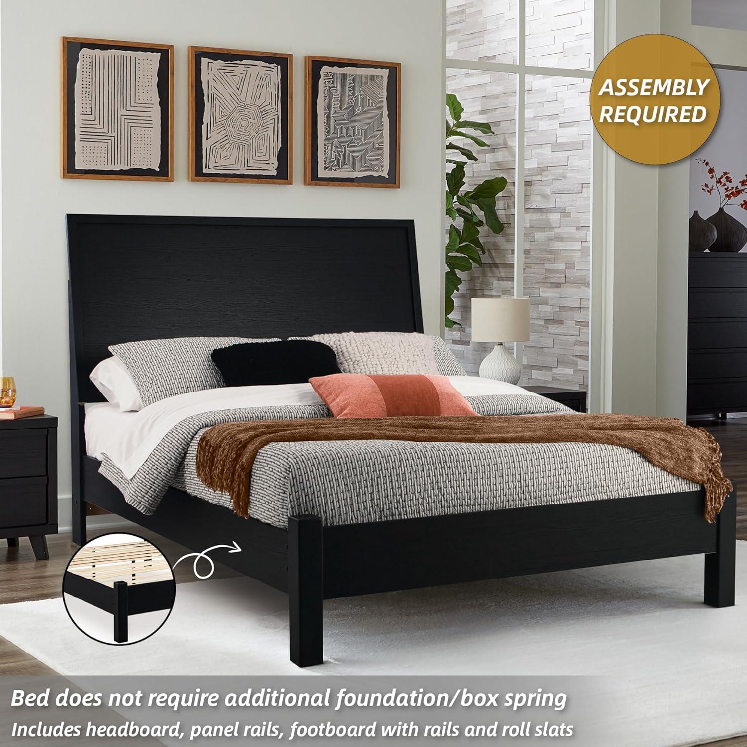 imageSignature Design by Ashley Cielden Farmhouse Queen Panel Platform Bed Foundation or Box Spring Not Needed Light BrownBlack