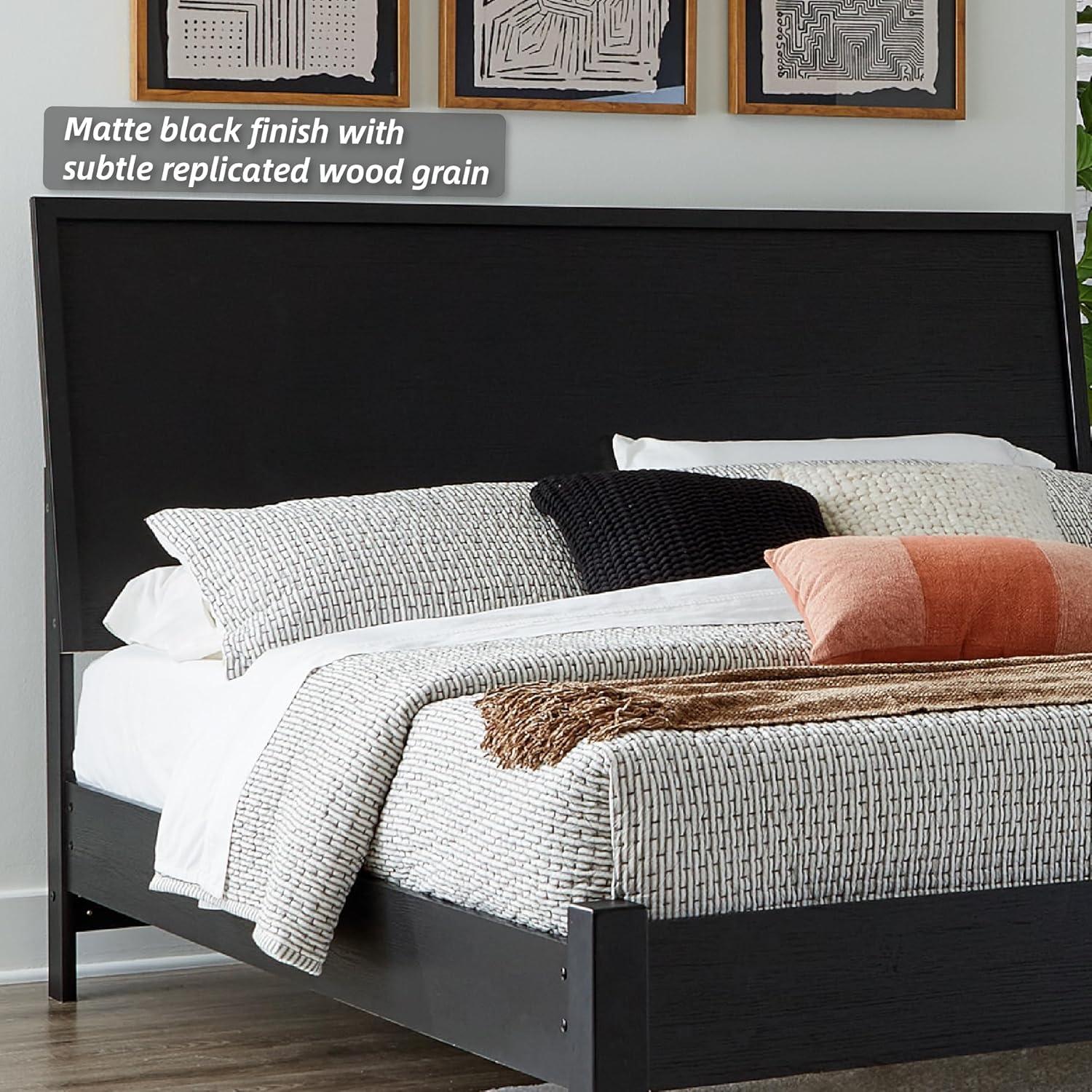 imageSignature Design by Ashley Cielden Farmhouse Queen Panel Platform Bed Foundation or Box Spring Not Needed Light BrownBlack