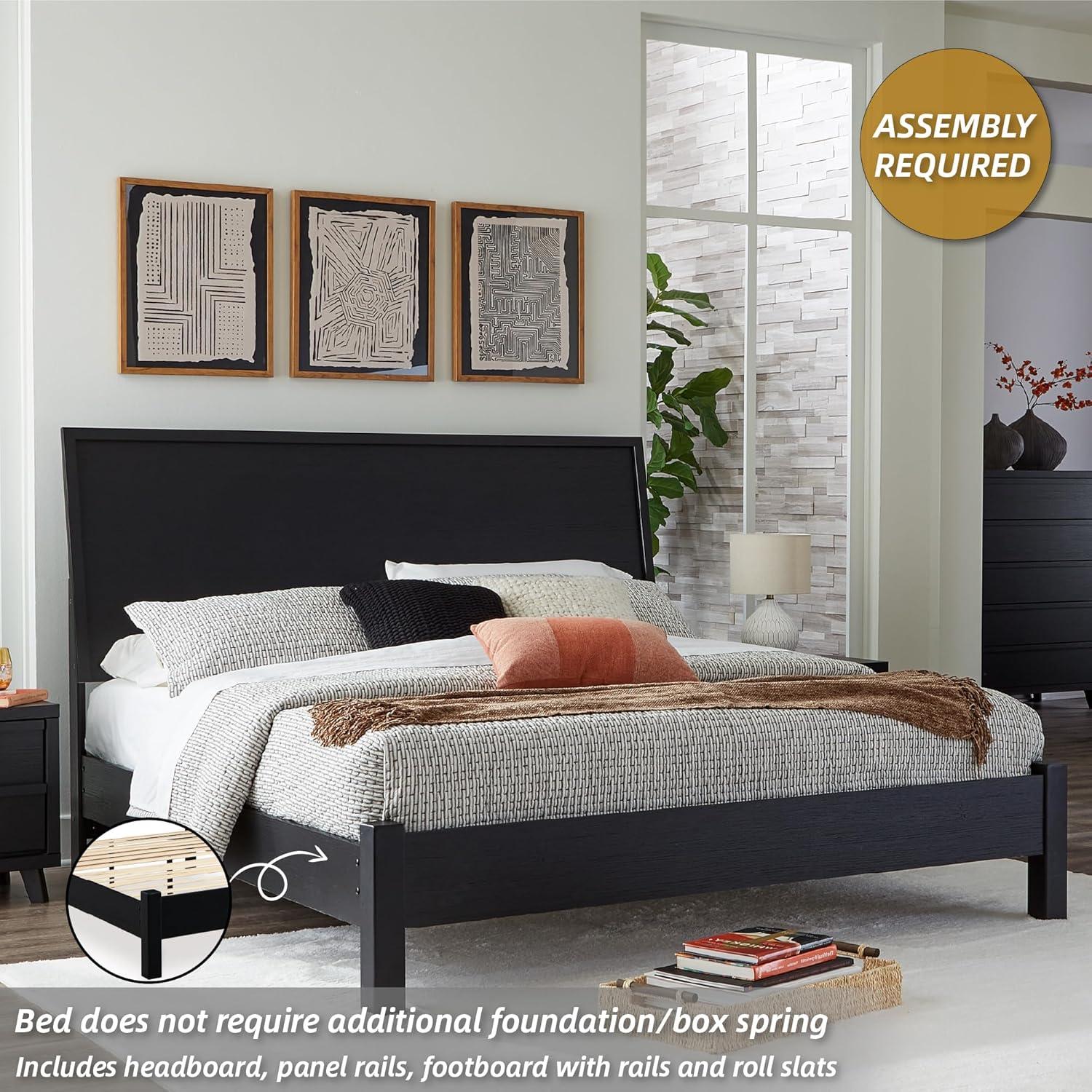 imageSignature Design by Ashley Cielden Farmhouse Queen Panel Platform Bed Foundation or Box Spring Not Needed Light BrownBlack