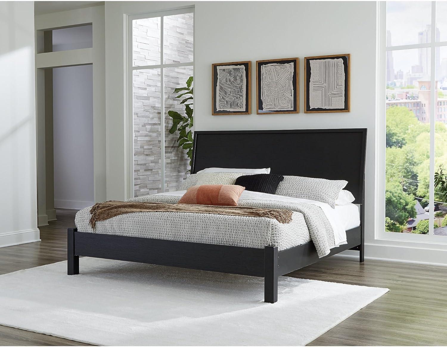 imageSignature Design by Ashley Cielden Farmhouse Queen Panel Platform Bed Foundation or Box Spring Not Needed Light BrownBlack