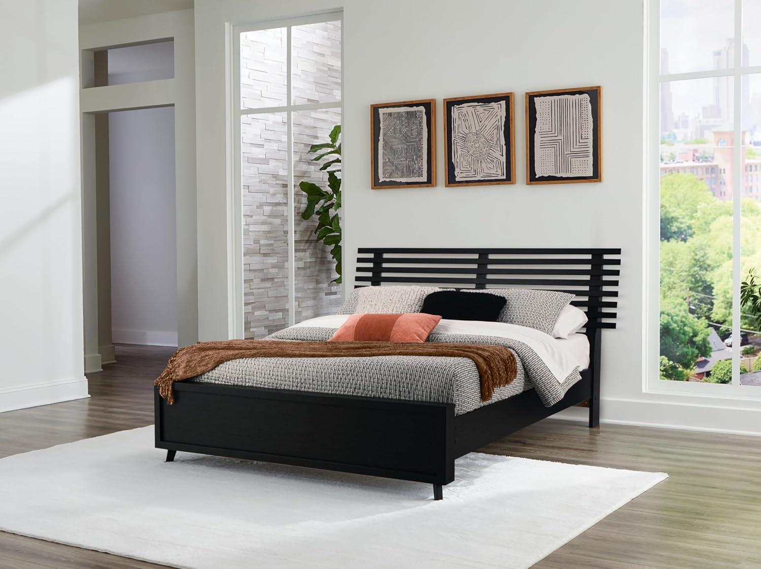 imageSignature Design by Ashley Cielden Farmhouse Queen Panel Platform Bed Foundation or Box Spring Not Needed Light BrownBlack