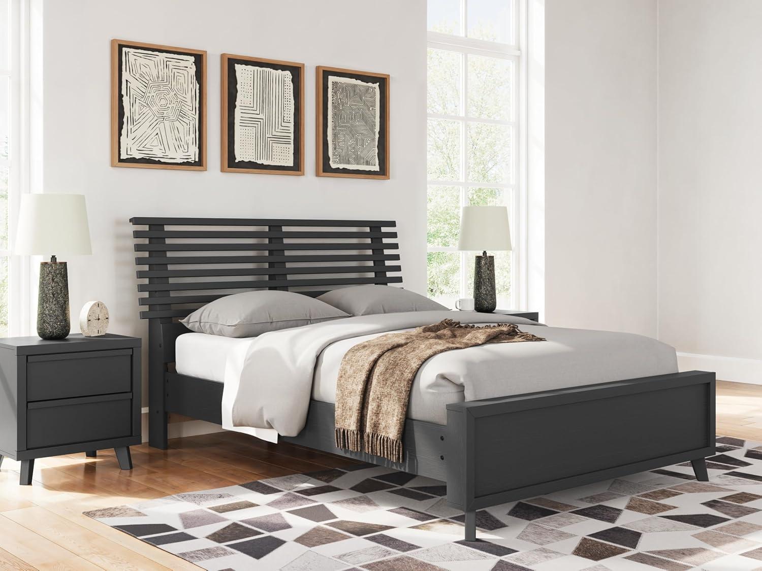imageSignature Design by Ashley Cielden Farmhouse Queen Panel Platform Bed Foundation or Box Spring Not Needed Light BrownBlack