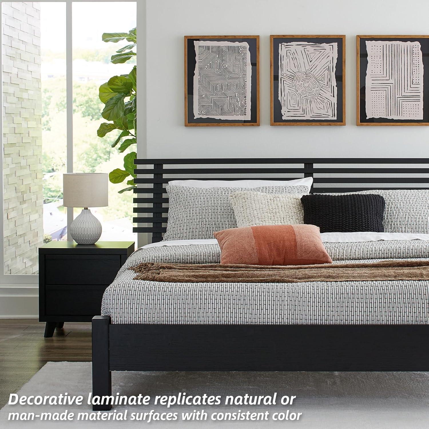 imageSignature Design by Ashley Cielden Farmhouse Queen Panel Platform Bed Foundation or Box Spring Not Needed Light BrownBlack