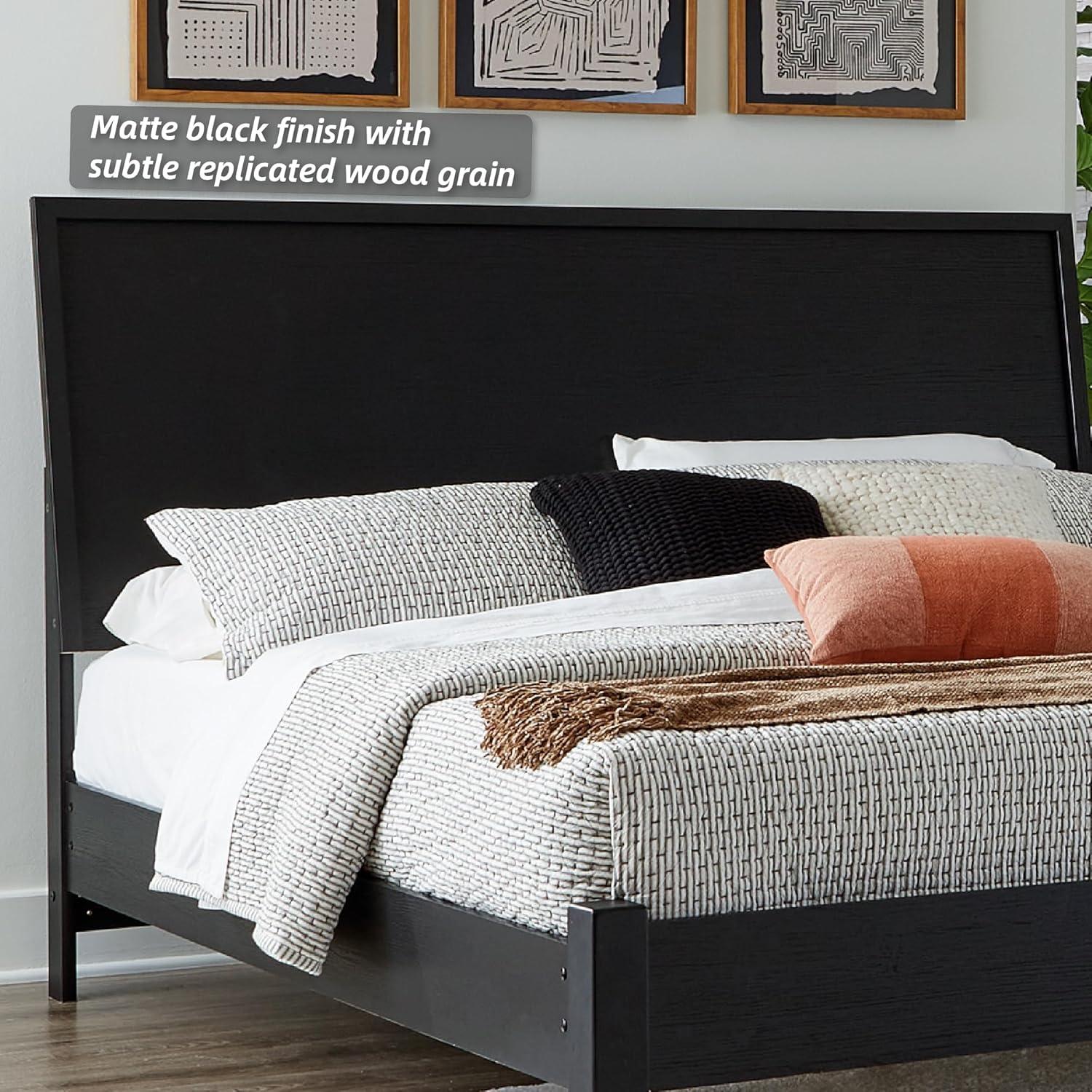 imageSignature Design by Ashley Cielden Farmhouse Queen Panel Platform Bed Foundation or Box Spring Not Needed Light BrownBlack