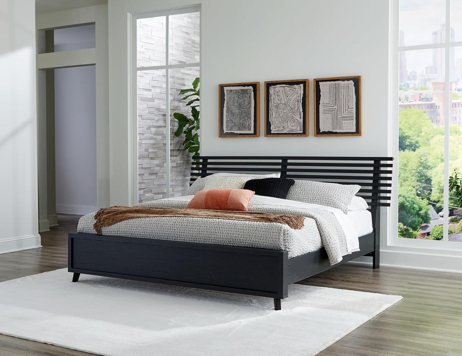 imageSignature Design by Ashley Cielden Farmhouse Queen Panel Platform Bed Foundation or Box Spring Not Needed Light BrownBlack