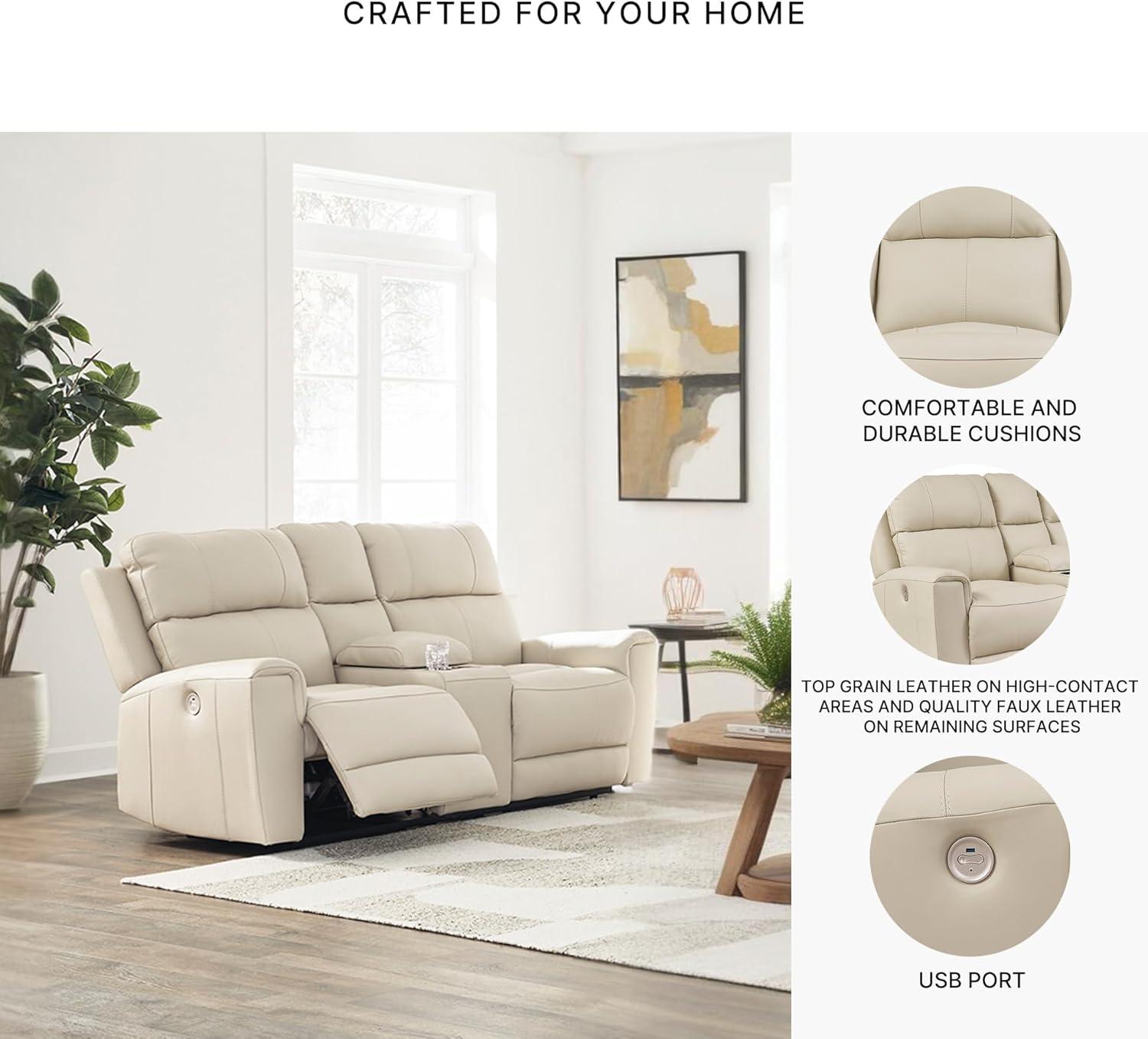 imageSignature Design by Ashley Dahlmoore Modern Leather Match Power Reclining Sofa with USB Ports BeigePower Reclining Loveseat with Console