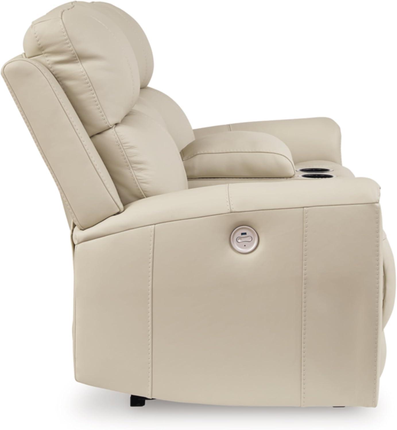 imageSignature Design by Ashley Dahlmoore Modern Leather Match Power Reclining Sofa with USB Ports BeigePower Reclining Loveseat with Console