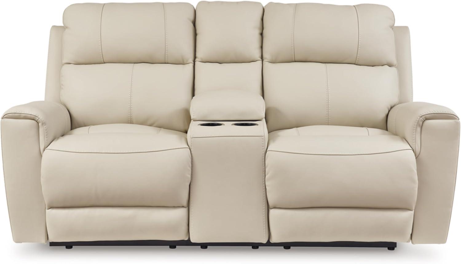 imageSignature Design by Ashley Dahlmoore Modern Leather Match Power Reclining Sofa with USB Ports BeigePower Reclining Loveseat with Console