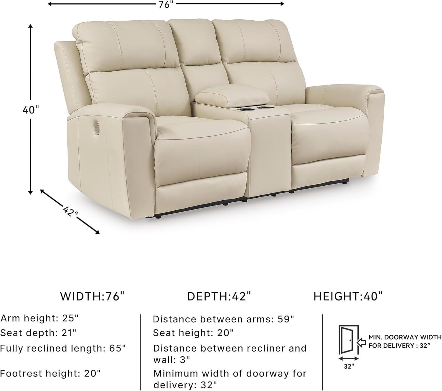 imageSignature Design by Ashley Dahlmoore Modern Leather Match Power Reclining Sofa with USB Ports BeigePower Reclining Loveseat with Console