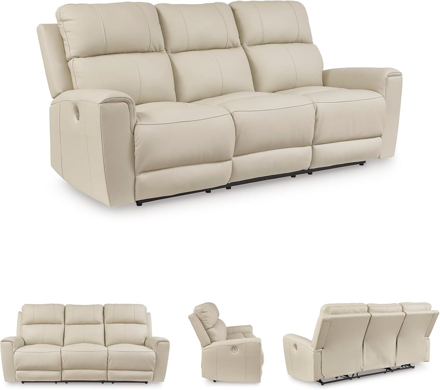imageSignature Design by Ashley Dahlmoore Modern Leather Match Power Reclining Sofa with USB Ports BeigePower Reclining Sofa