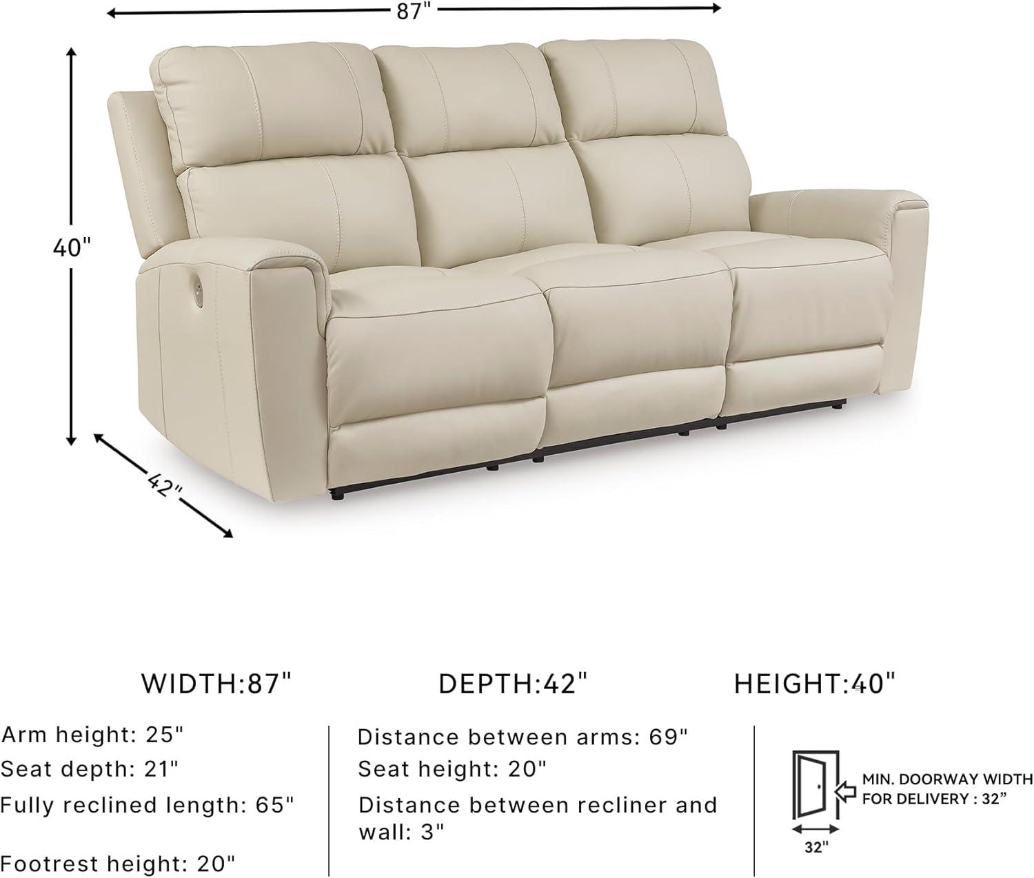 imageSignature Design by Ashley Dahlmoore Modern Leather Match Power Reclining Sofa with USB Ports BeigePower Reclining Sofa