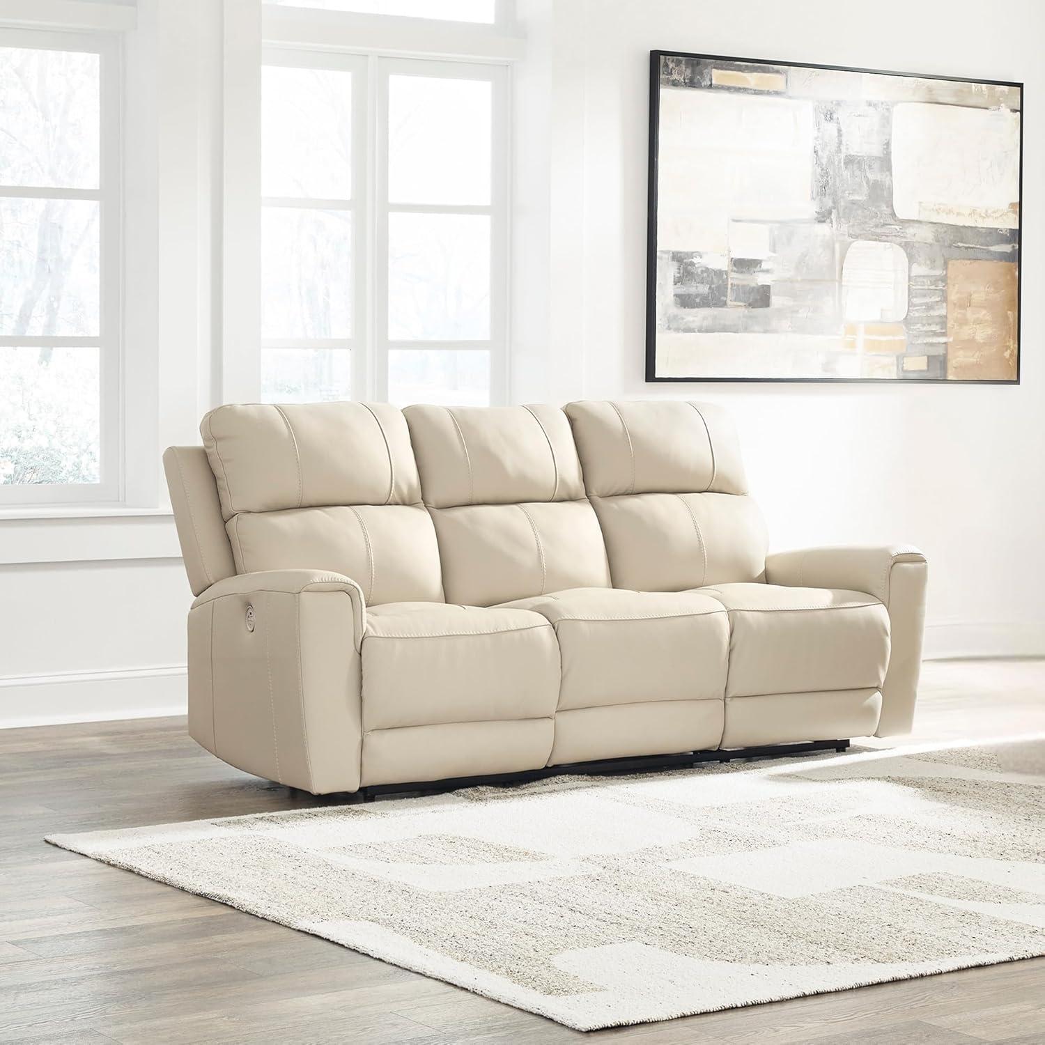 imageSignature Design by Ashley Dahlmoore Modern Leather Match Power Reclining Sofa with USB Ports BeigePower Reclining Sofa