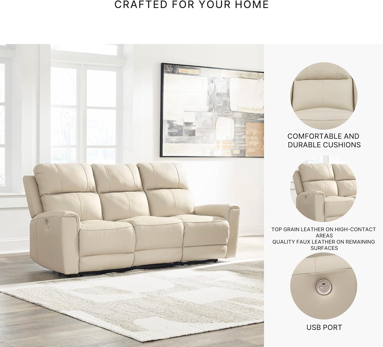 imageSignature Design by Ashley Dahlmoore Modern Leather Match Power Reclining Sofa with USB Ports BeigePower Reclining Sofa
