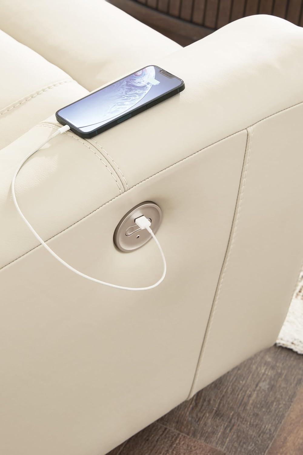 imageSignature Design by Ashley Dahlmoore Modern Leather Match Power Reclining Sofa with USB Ports BeigePower Reclining Sofa