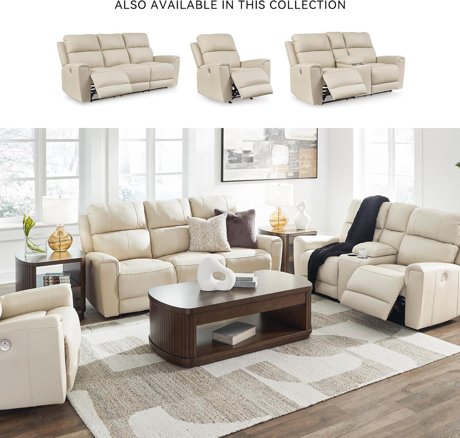 imageSignature Design by Ashley Dahlmoore Modern Leather Match Power Reclining Sofa with USB Ports BeigePower Reclining Sofa