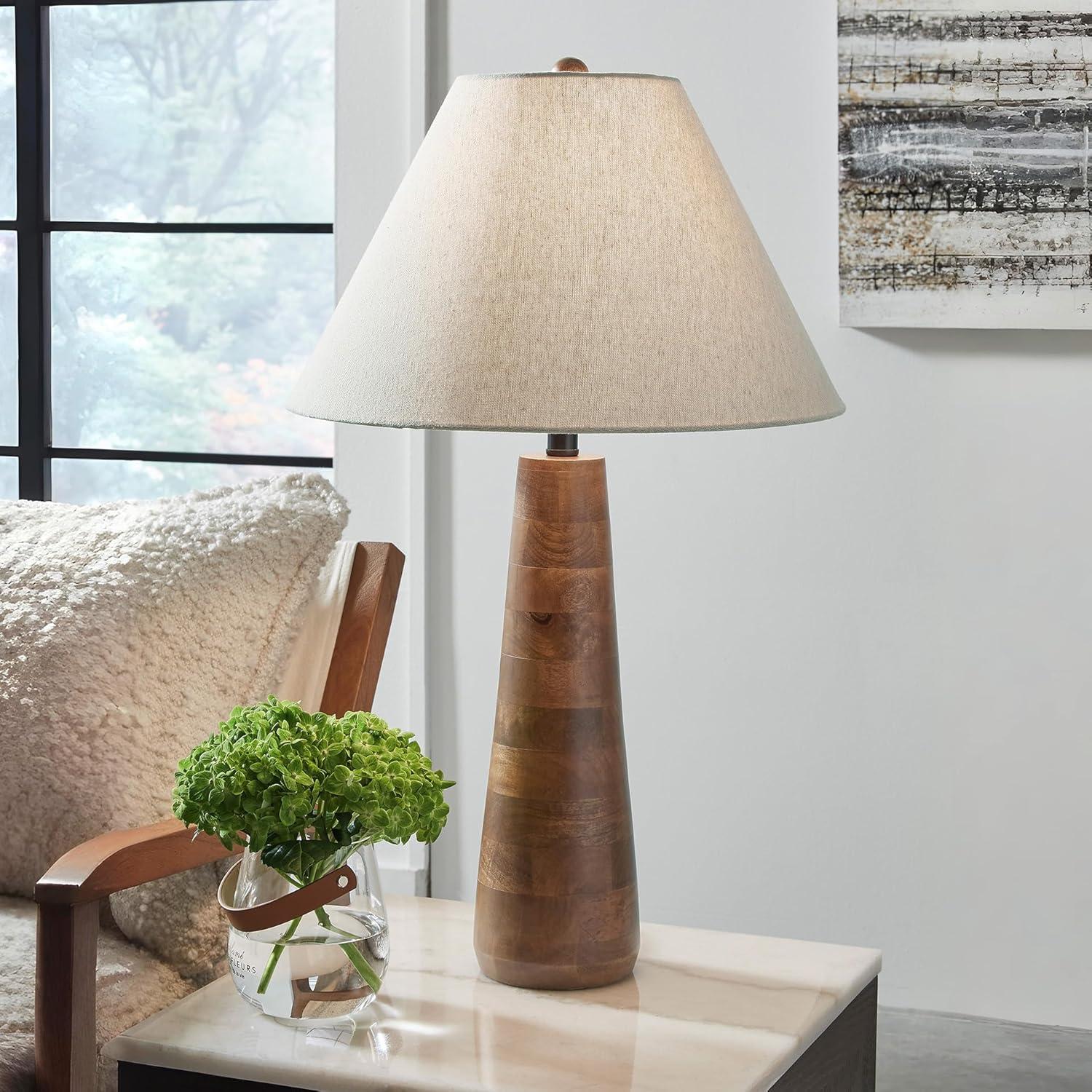 imageSignature Design by Ashley Danset Casual Contemporary UL Listed Table Lamp with Empire Hardback Fabric Shade and 3Way Switch Wood 3013quot High BrownWood